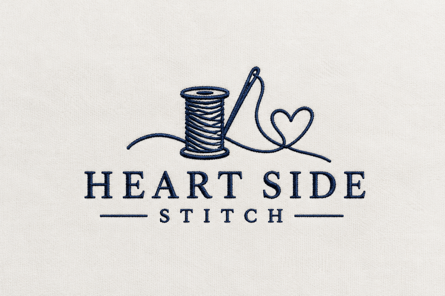 Heart Side Stitch embroidered thread and heart logo
